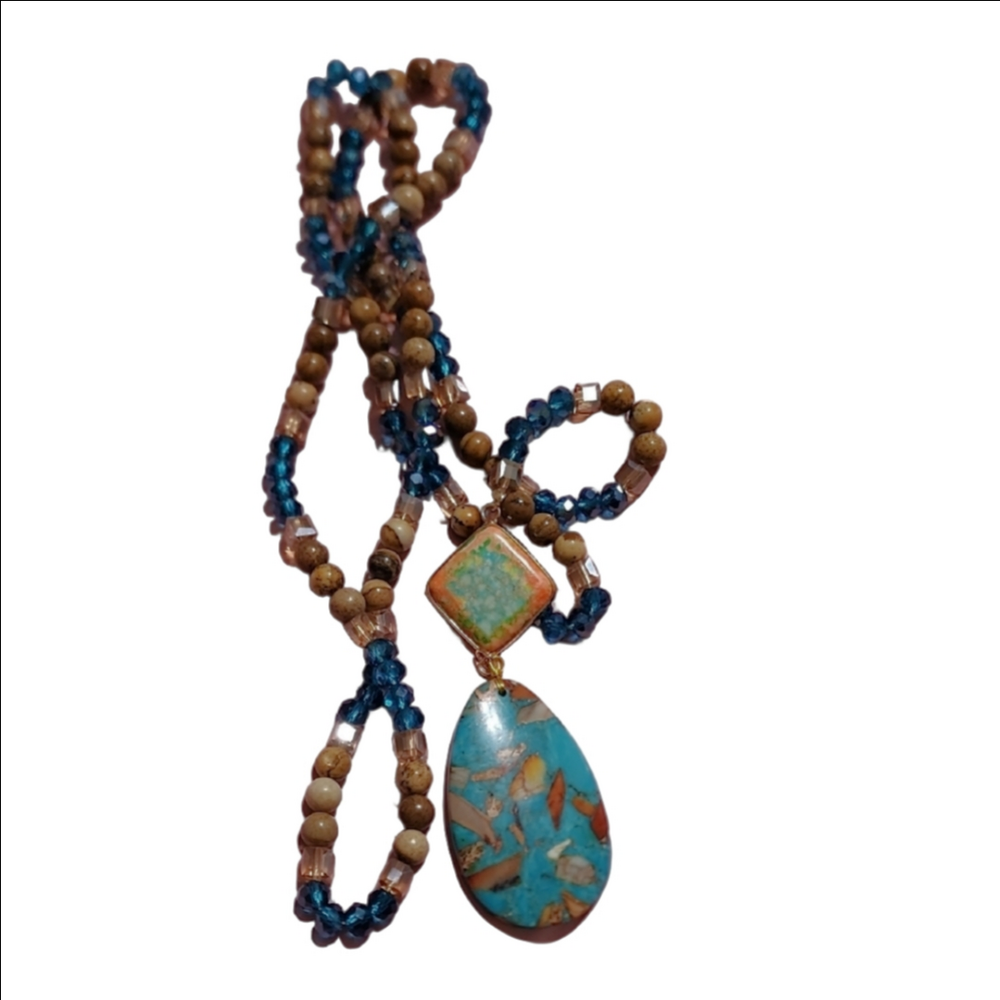 Elegant Blue and Brown Beaded Necklace